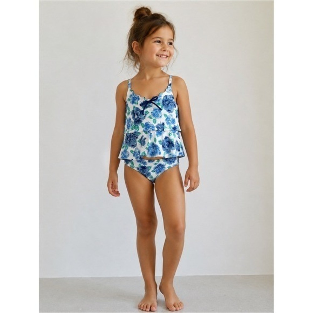 Art Class Tankini Swimsuit Synthetic Floral Ruffle Large 10/12 Beachwear